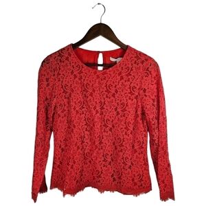 Diane Von Furstenberg Brielle Lace 3/4 Sleeve Floral Top Size 10